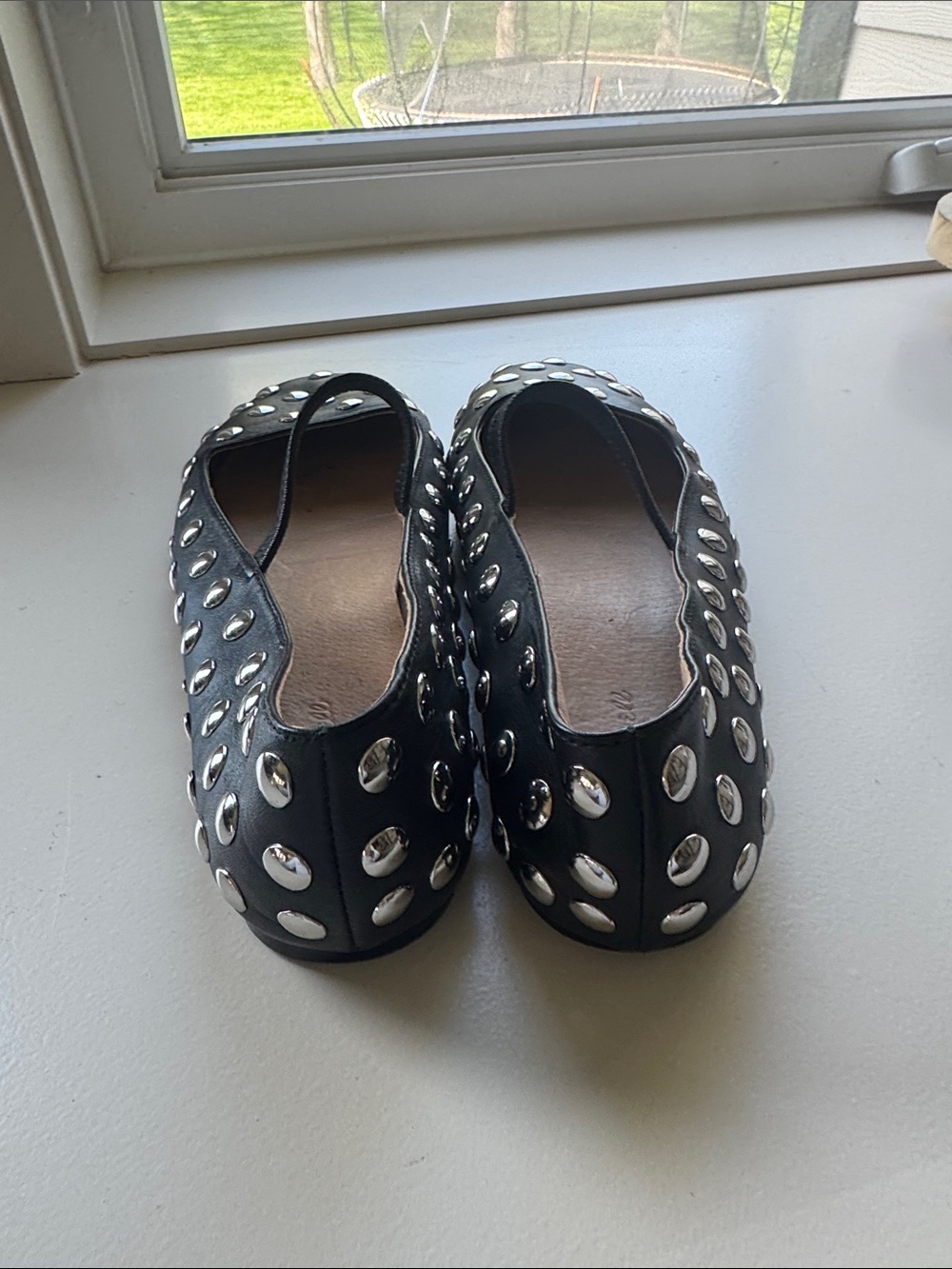 Madewell Black Leather Mary Jane Flats with Silver Studs - Picture 3 of 7